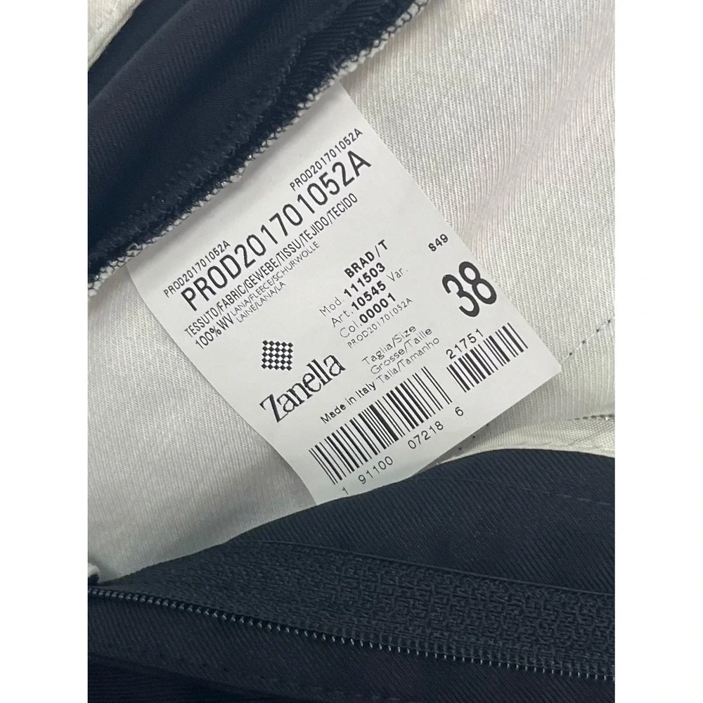 Zanella Italy 38x32 Black Pants Brad Pleated High Waisted Wool Wide Leg Cuffed
